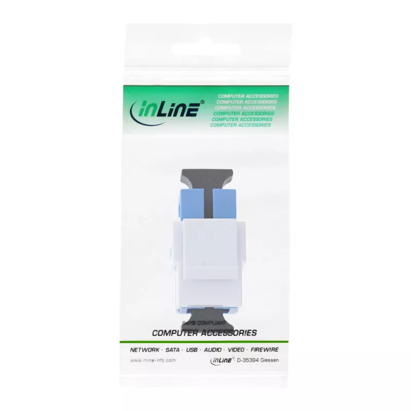 Keystone Snap-in kuituadapteri InLine SC–SC Simplex SM keraamiholkilla, litteä, valkoinen
