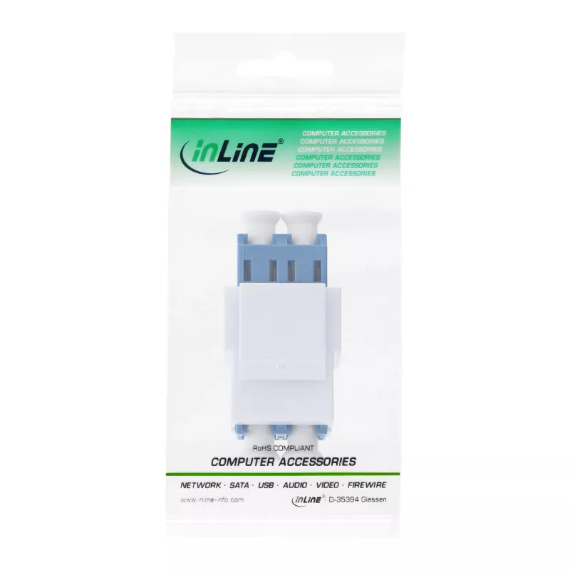 InLine FO Keystone Snap-in -adapteri valkoinen, Duplex LC/LC, SM, keraamiholkki, sininen