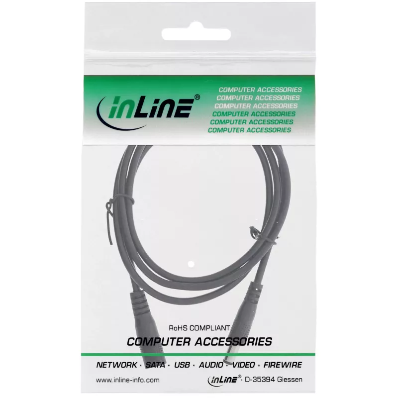 InLine DC-jatkokaapeli, DC-uros/naaras 5,5x2,1 mm, AWG 18, musta 1 m