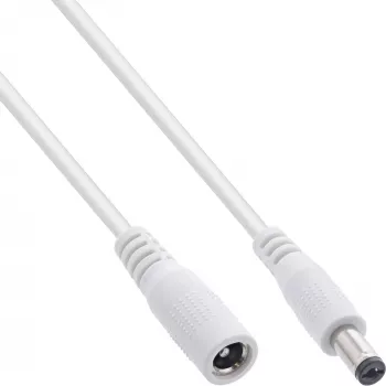 InLine DC-jatkokaapeli, DC-uros/naaras 5,5x2,5 mm, AWG 18, valkoinen 2 m