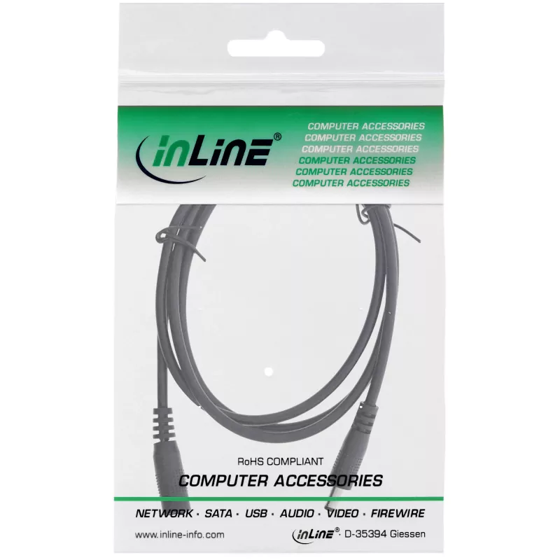 InLine DC-jatkojohto, DC-pistoke/liitin 4,0x1,7 mm, AWG 18, musta 0,5 m
