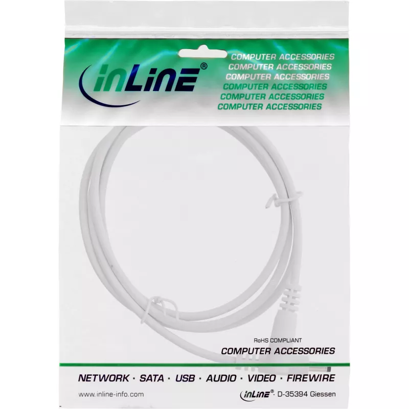 InLine DC-jatkojohto, DC-pistoke/liitin 4,0x1,7 mm, AWG 18, valkoinen 2 m