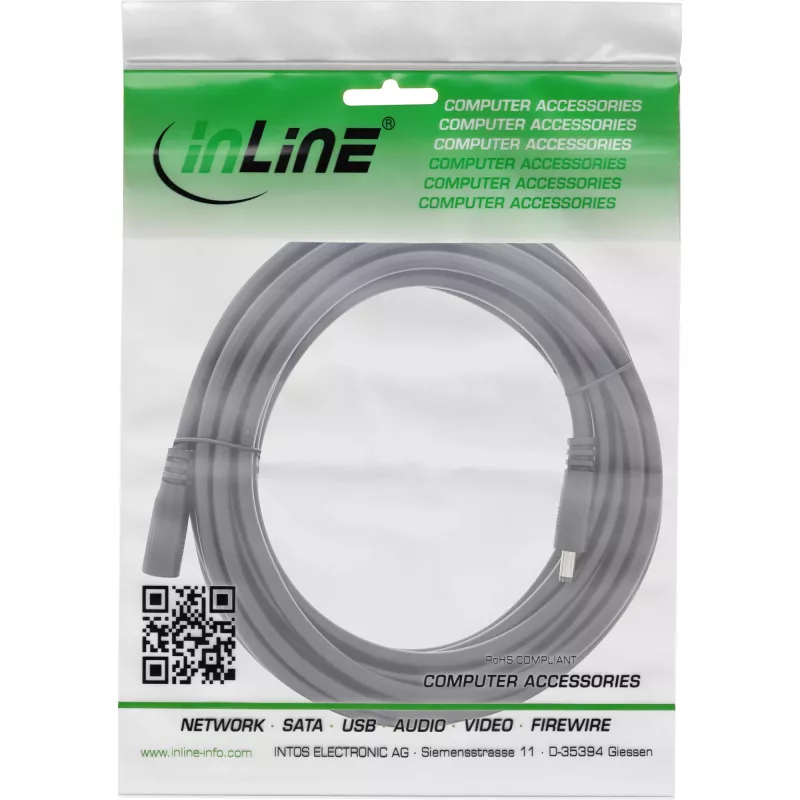 InLine DC-jatkojohto, DC-pistoke/liitin 4,0x1,7 mm, AWG 18, musta 3 m