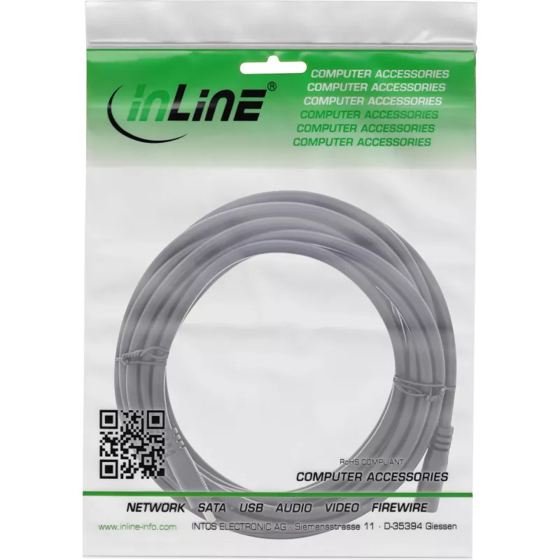 InLine DC-jatkojohto, DC-pistoke/liitin 3,5x1,35 mm, AWG 18, musta 5 m