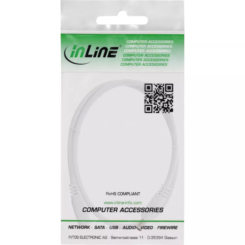 InLine DC-jatkojohto, DC-pistoke/liitin 5,5x2,5 mm, AWG 18, valkoinen 5 m