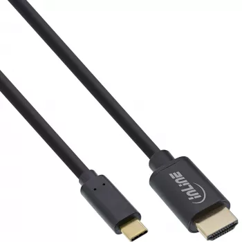 InLine USB-näyttökaapeli, USB-C-pistoke – HDMI-pistoke, 5 m, 5 m, USB Type-C, HDMI, pistoke, pistoke, suora