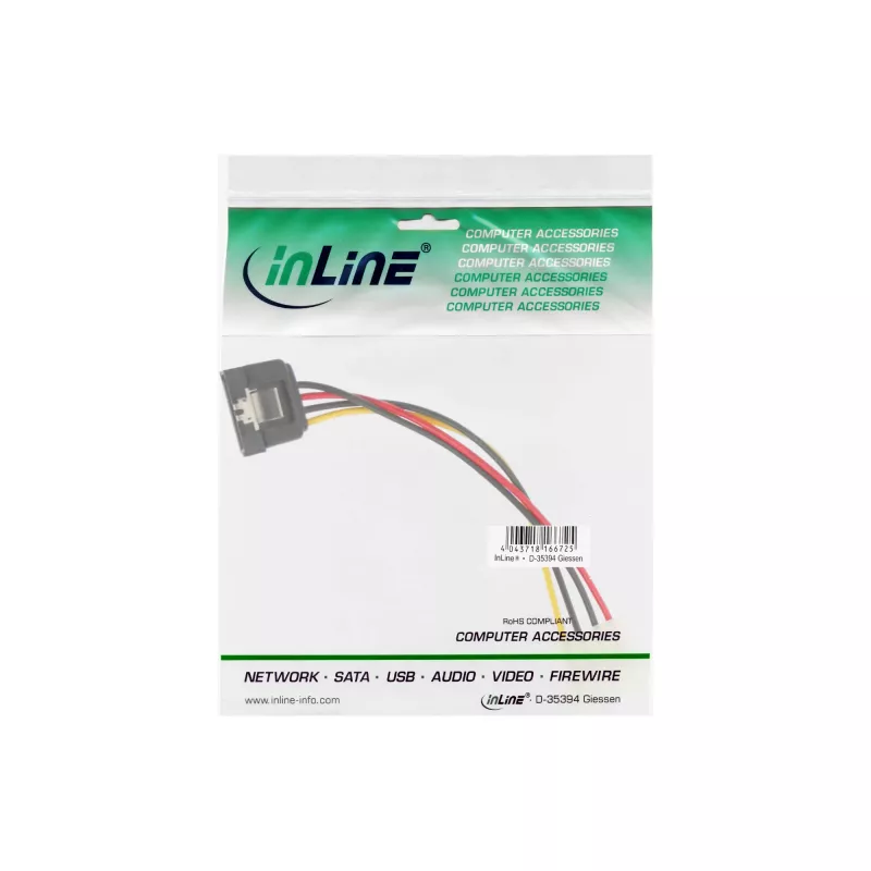 InLine SATA-virtasovitinkaapeli 4-pin Molex / 15-pin SATA lukituksella 0,30 m
