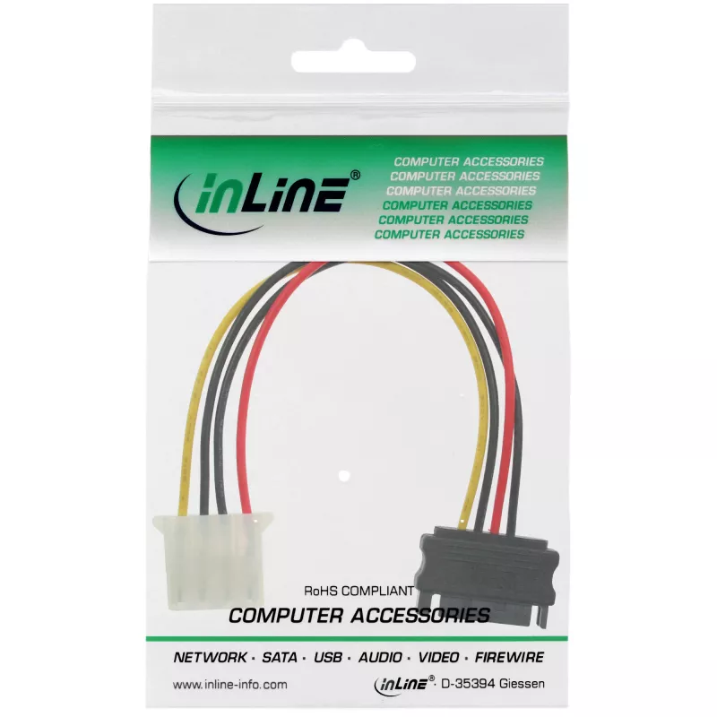 SATA-virtasovitinkaapeli 15-pin rasia / 4-pin pistoke 0,30 m InLine 29669A