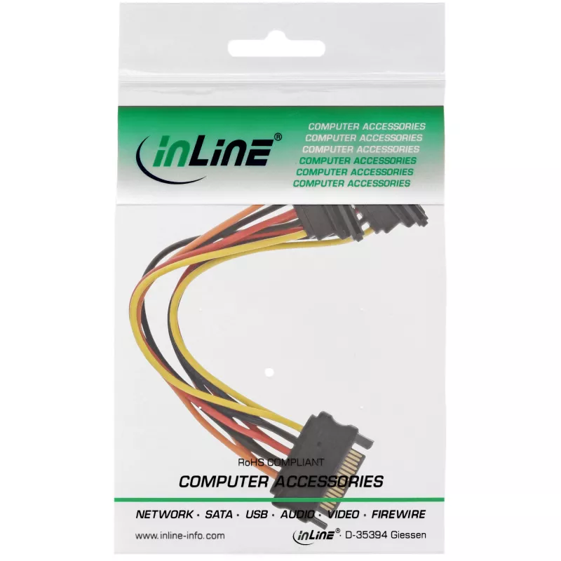 InLine SATA-virta Y-kaapeli SATA-rasia / 2x SATA-pistoke lukituksella 0,30 m