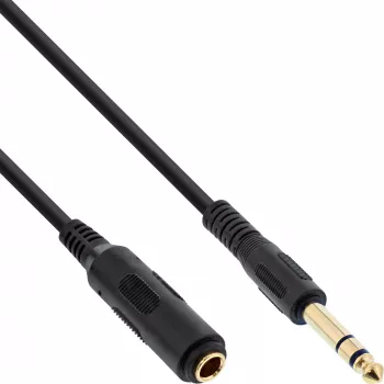 InLine kuulokejatkokaapeli 6,3 mm klinkki stereo pistoke/rasia, kullattu, musta, 5 m