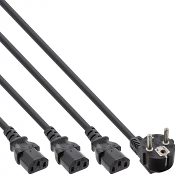 InLine Y-kaapeli 1x CEE 7/7 kulma / 3x 3-pin IEC C13 pistoke, v3 (2 m+1/3/2 m)