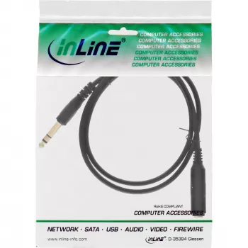 InLine kuulokkeiden jatkokaapeli 6,3 mm stereo M/F, kullattu, musta, 1 m