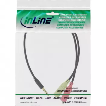 InLine audio-headset-adapterikaapeli 3,5 mm pistoke 4-napainen / 2x 3,5 mm, musta, 1 m