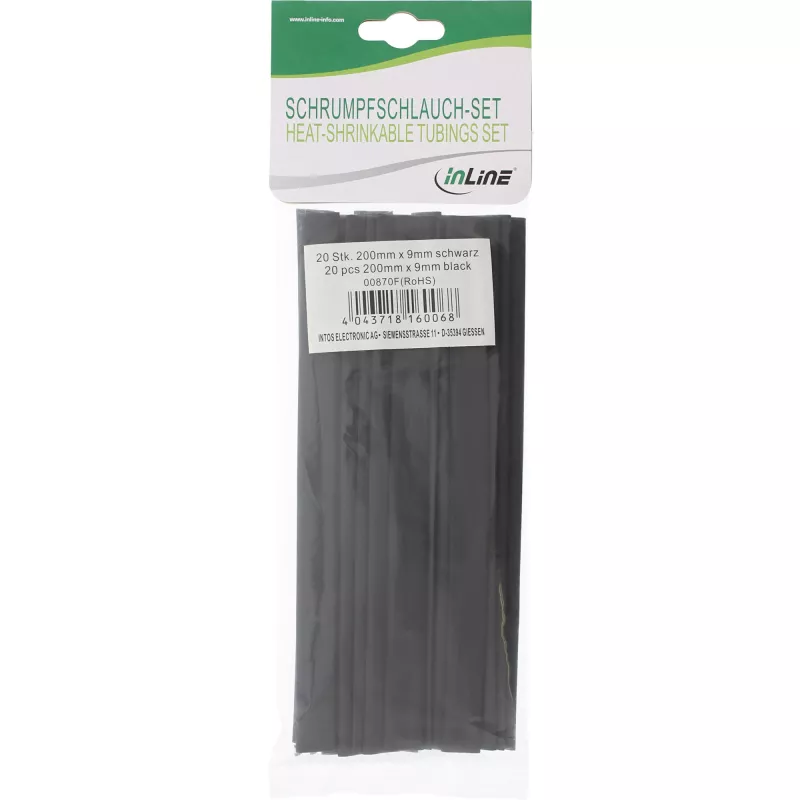 Supistussukka-sarja InLine 200 mm pituus, halkaisija 9 mm → 4,5 mm, 20 kpl, musta