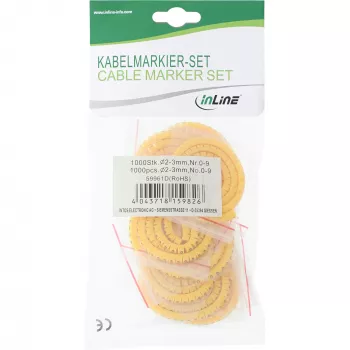 InLine kaapelimerkitsijä 3,0–5,2 mm nro 0-9, 1 000 kpl, keltainen, 3 mm, 98 g, 120 mm, 310 mm, 26 mm