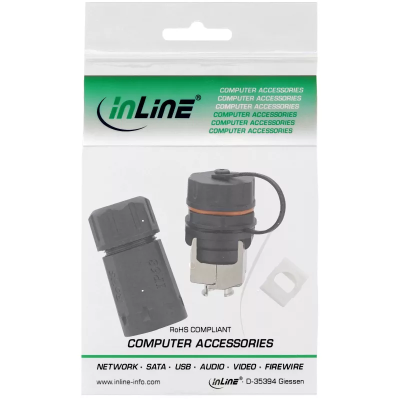 InLine Cat.6A liitinsarja, vesitiivis IP68, 2x RJ45 F/F, 1:1