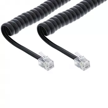 InLine spiraalikaapeli RJ10 suoraan kytketty pistoke / pistoke, musta, jopa 4 m