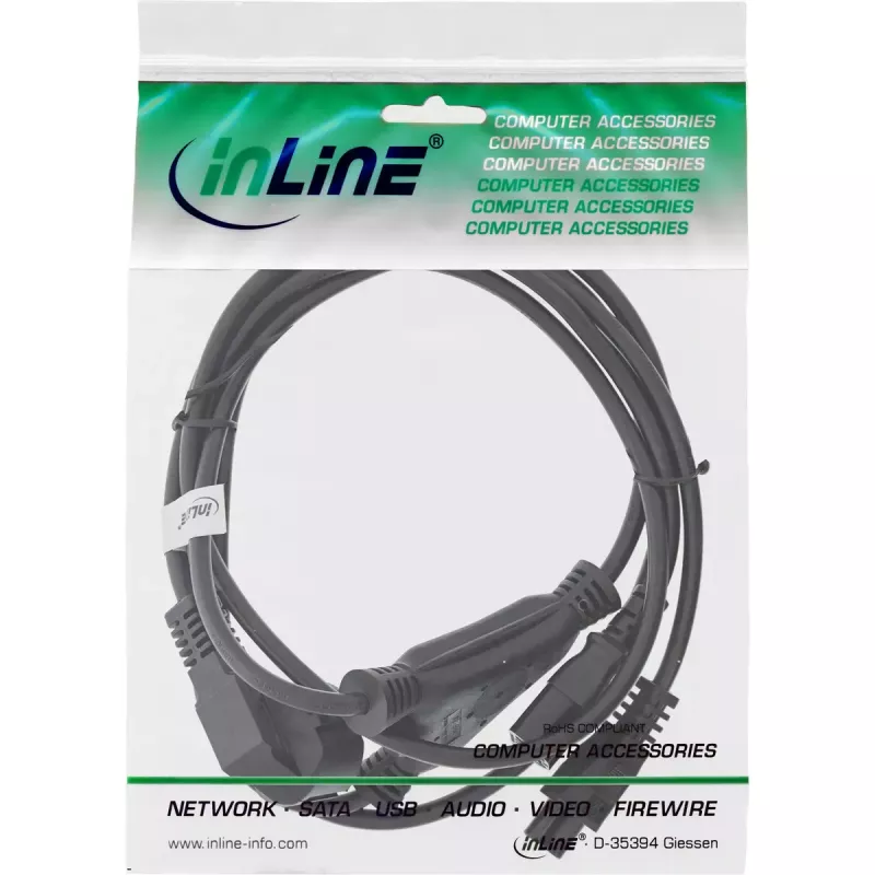 InLine Y-virtakaapeli CEE 7/7 kulmapistoke / 3-napainen IEC C13 ja C5 pistoke, 2 m