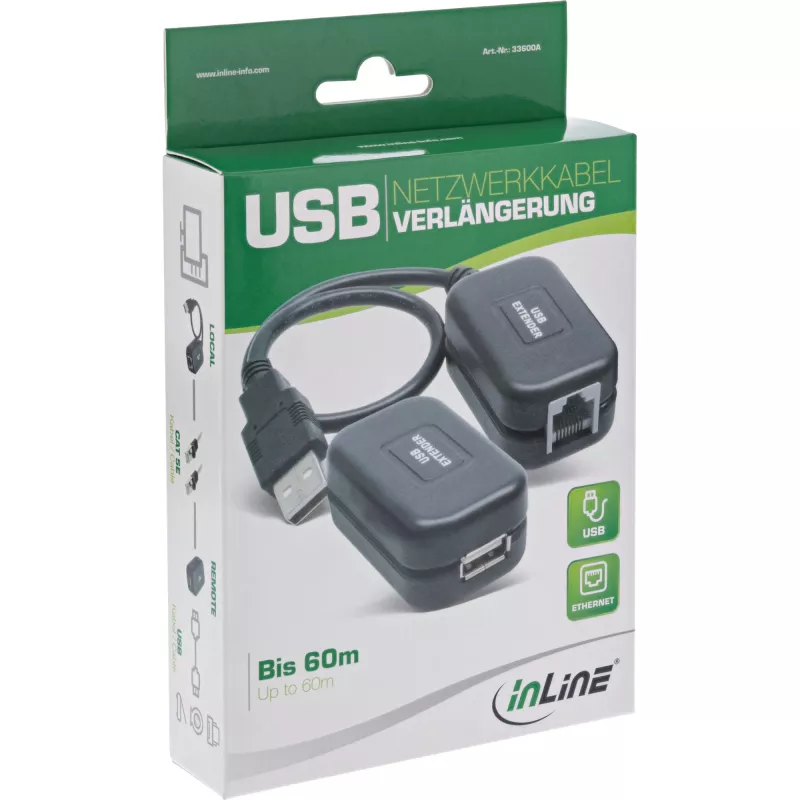 InLine USB-jatko jopa 60 m RJ45-patch-kaapelilla Cat.5e tai parempi