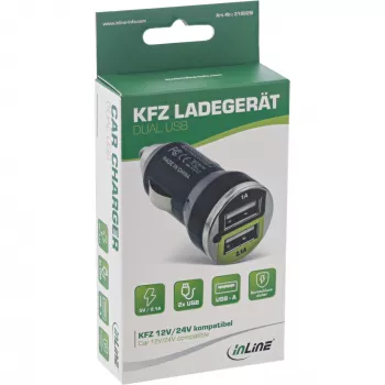 InLine USB-autolaturi + verkkolaite jokaiseen USB-laitteeseen 12/24V 5V DC/2,1A