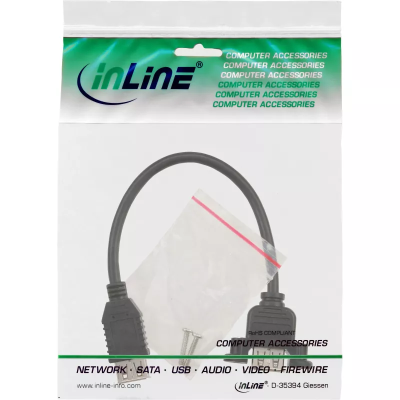 InLine USB 2.0 -sovitinkaapeli Type-A naaras / rungon liitäntä Type-A, 0,2 m