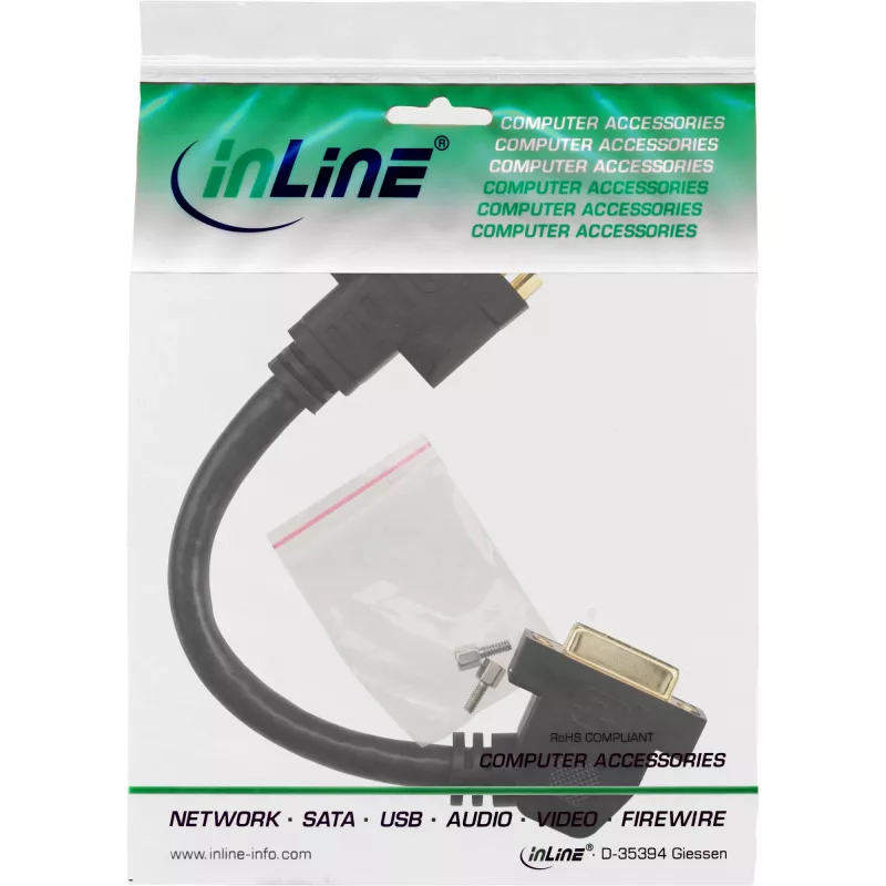 InLine DVI-I-sovitinkaapeli 24+5 DVI-naaras / naaras laipalla 0,2 m