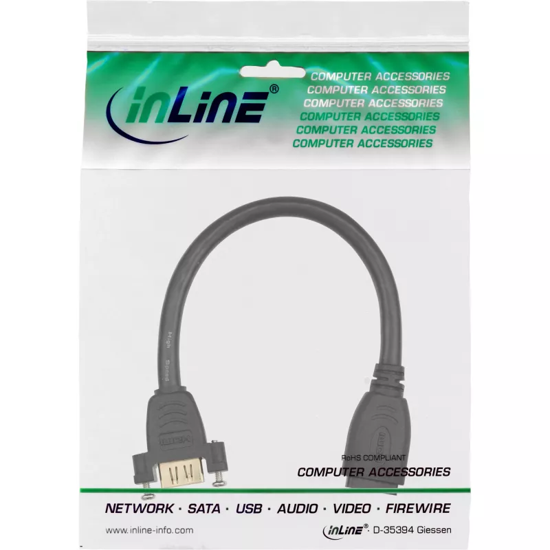 InLine HDMI-sovitinkaapeli Type-A naaras/naaras laipalla kullattu 4K2K, 0,2 m