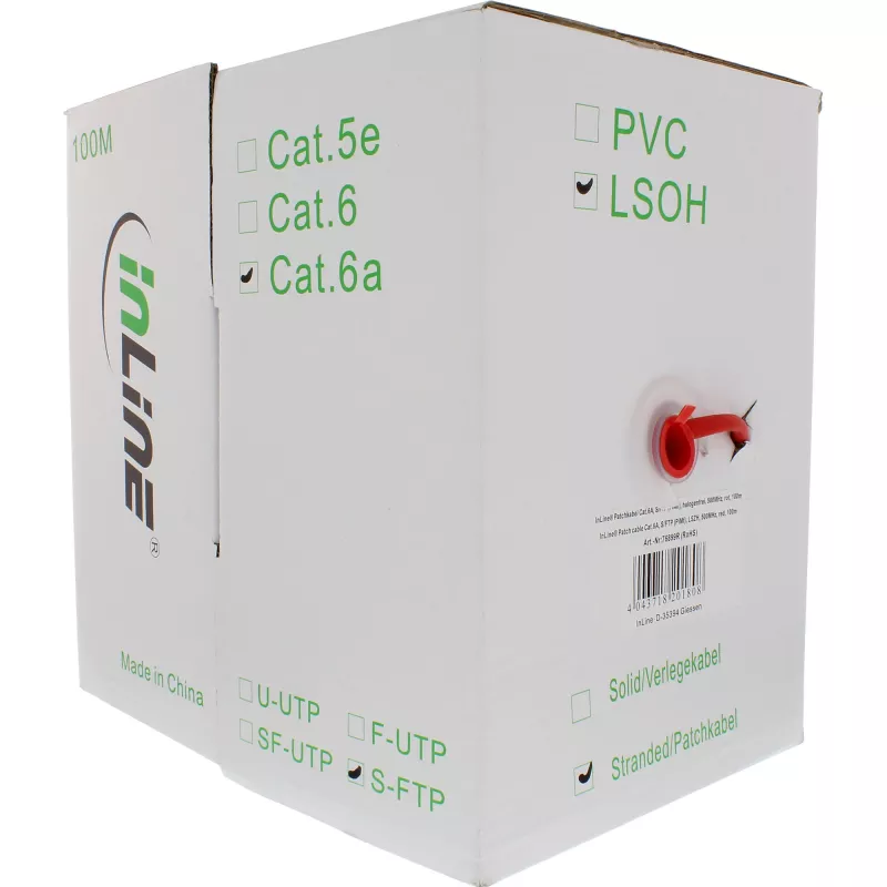 InLine verkkokaapeli S/FTP PiMF Cat.6A halogeniton 500MHz punainen 100m