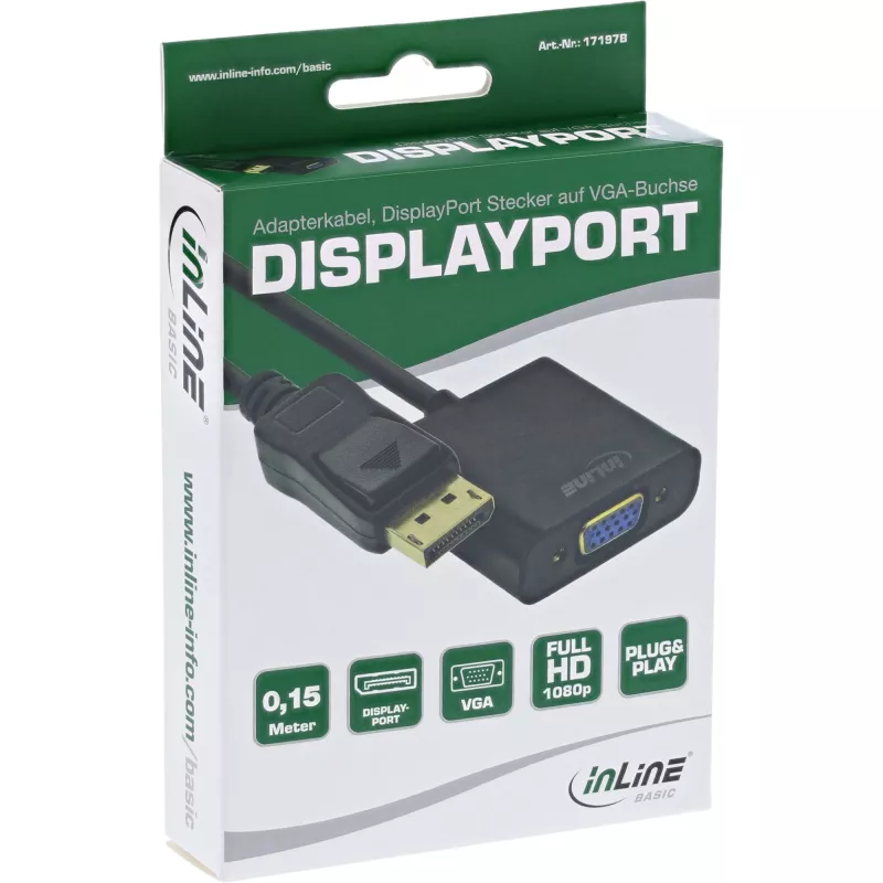 InLine Basic DisplayPort-adapterikaapeli, DP-uros / VGA-naaras musta 0,15 m
