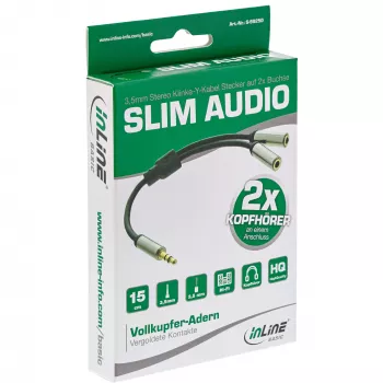 InLine S-99250 audiokaapeli 0,15 m 3,5 mm 2 x 3,5 mm musta, hopea