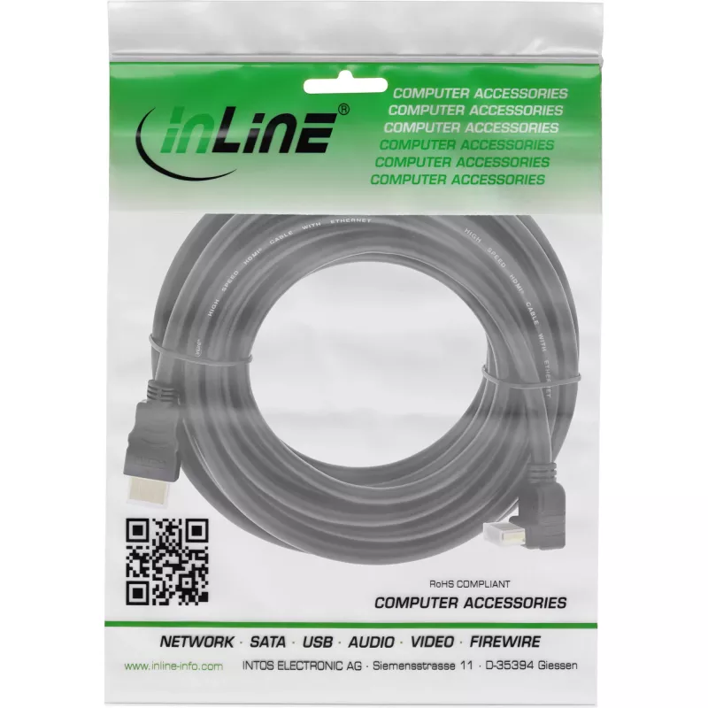 InLine High Speed HDMI-kaapeli Ethernetillä, kulmaliitin, 7,5 m