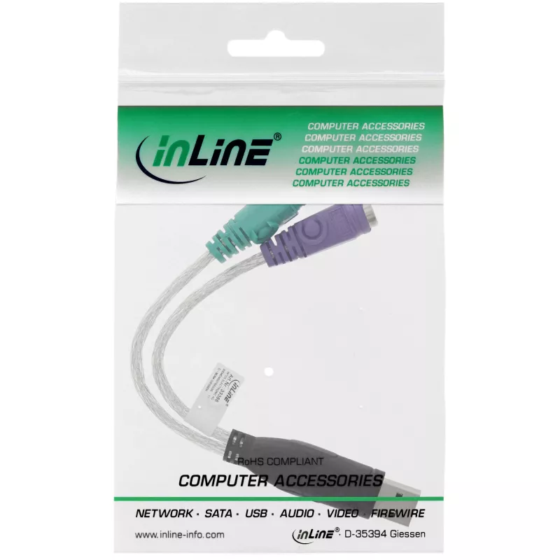 InLine USB-PS/2-muunnin USB Type-A uros / 2x PS/2 naaras