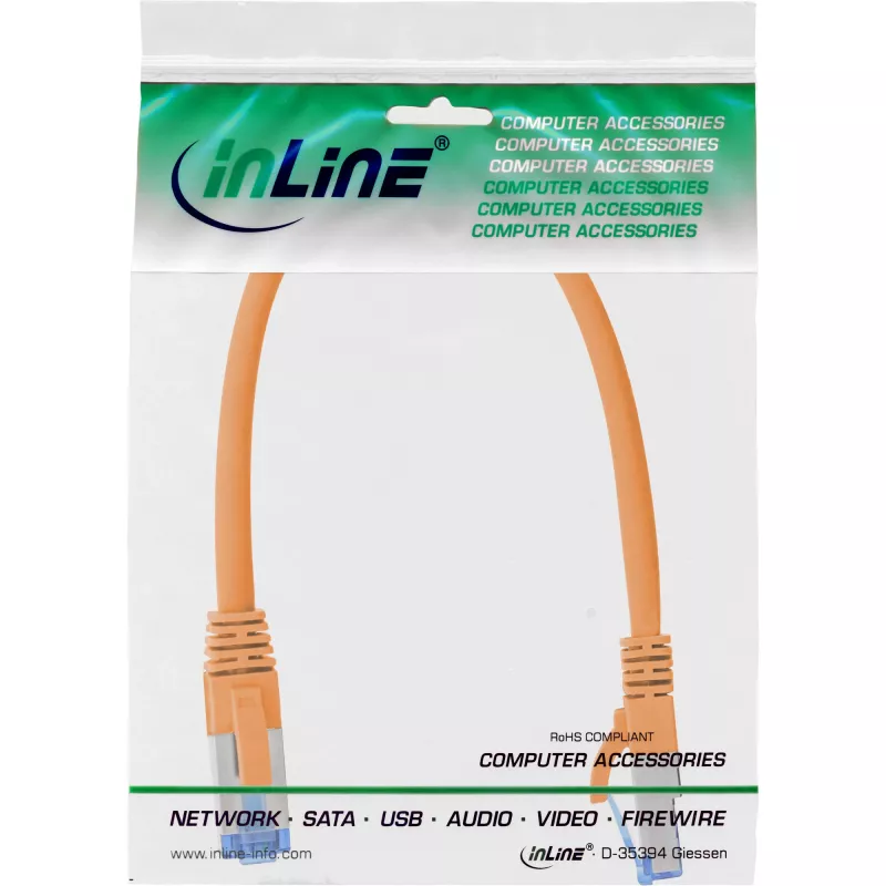 InLine verkkokaapeli S/FTP PiMF Cat.6A halogeeniton 500MHz oranssi 0,25m