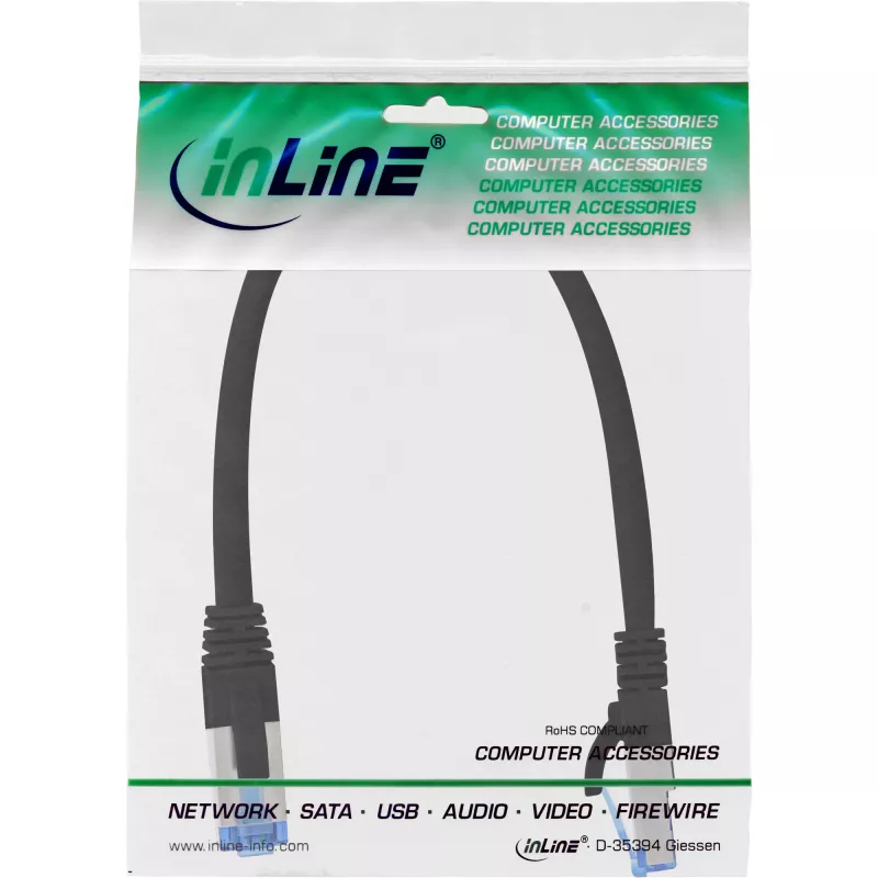 InLine verkkokaapeli S/FTP PiMF Cat.6A halogeeniton 500 MHz musta 0,3 m