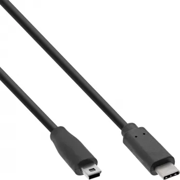 InLine USB 2.0 -kaapeli, USB-C-uros / Mini-B-uros (5-napainen), musta, 1 m
