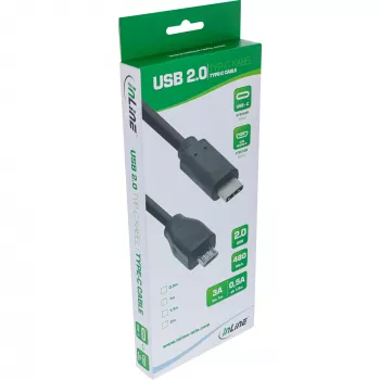 InLine USB 2.0 -kaapeli, USB-C-uros / Micro-B-uros, musta, 0,5 m