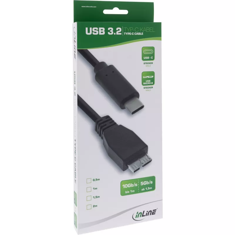 USB 3.2 Gen.1x2 -kaapeli InLine 35726 0,5 m USB-C-uros Micro-B-uros musta