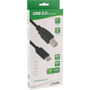 InLine USB 2.0 -kaapeli, USB-C-uros / USB-B-uros, musta, 1 m