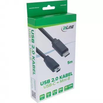 InLine USB 2.0 -kaapeli, USB-C-uros / Mini-B-uros (5-napainen), musta, 5 m