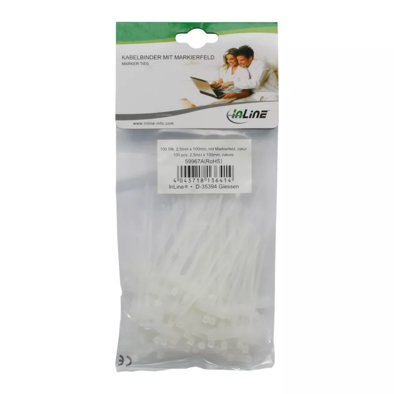 InLine kaapeliside 100x2,5 mm merkintäkentällä 8x24 mm 100 kpl