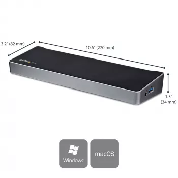 StarTech.com 4K USB-C -telakka, kolmen UHD 4K -näytön telakointiasema, Mac & Windows, USB-C - HDMI & DisplayPort, 60W Power Delivery, 5x USB 5Gbit/s -keskitin – TAA