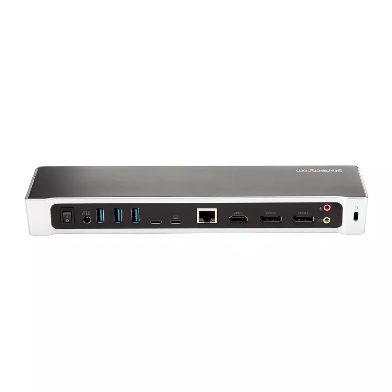 StarTech.com 4K USB-C -telakka, kolmen UHD 4K -näytön telakointiasema, Mac & Windows, USB-C - HDMI & DisplayPort, 60W Power Delivery, 5x USB 5Gbit/s -keskitin – TAA