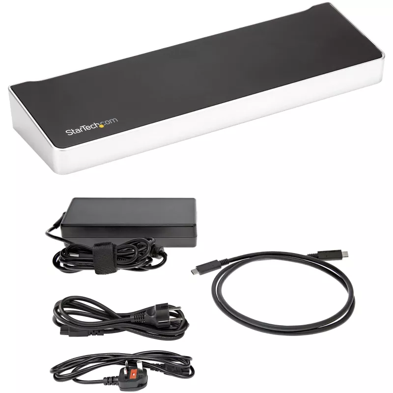 StarTech.com 4K USB-C -telakka, kolmen UHD 4K -näytön telakointiasema, Mac & Windows, USB-C - HDMI & DisplayPort, 60W Power Delivery, 5x USB 5Gbit/s -keskitin – TAA