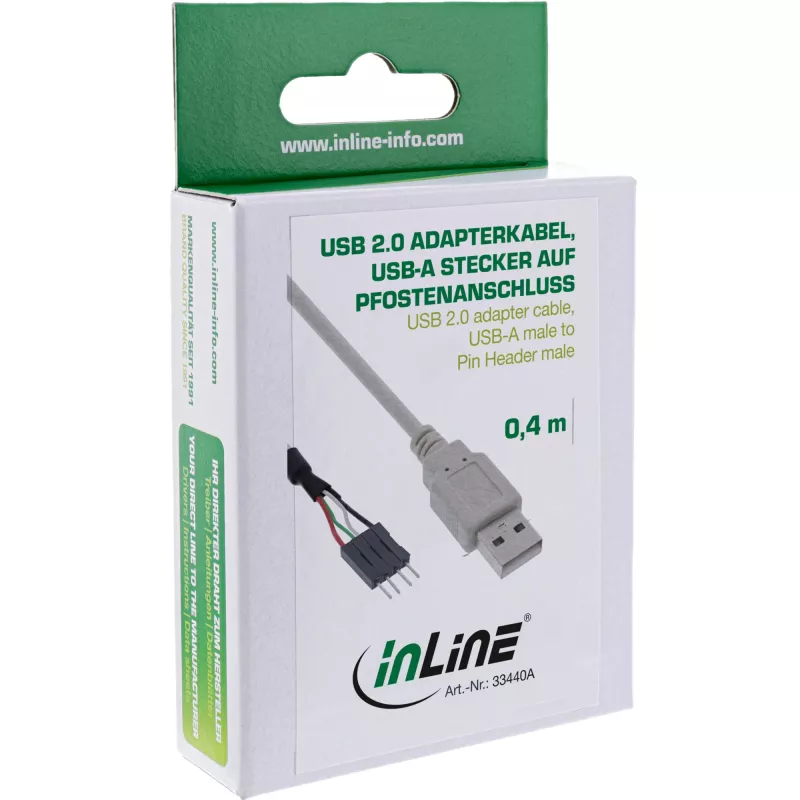 InLine USB 2.0 -adapterikaapeli USB Type-A pistoke / pin-header-pistoke, 0,40 m