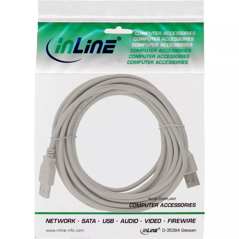 USB 2.0 -kaapeli Type-A pistoke/pistoke beige 5 m InLine 34350H