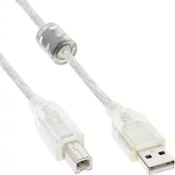 USB 2.0 -kaapeli Type-A pistoke / B pistoke läpinäkyvä ferriittisydän 0,5 m InLine 34505