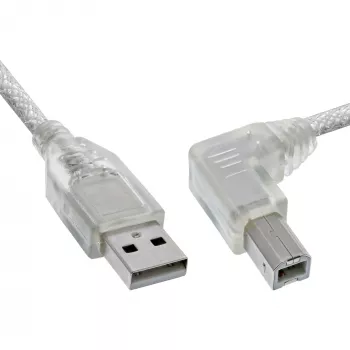 InLine USB 2.0 -kaapeli kulma Type-A pistoke / Type-B pistoke läpinäkyvä 2 m