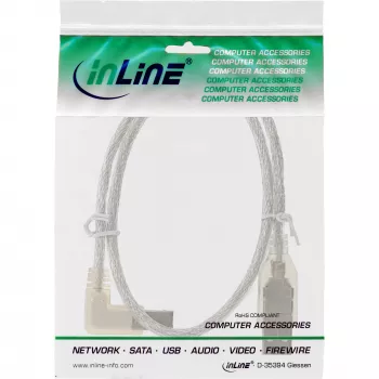 InLine USB 2.0 -kaapeli vasen kulma Type-A pistoke / B pistoke läpinäkyvä 2 m