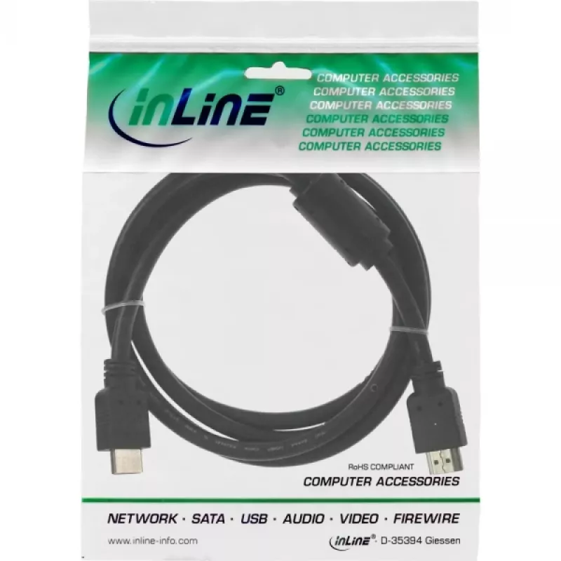 InLine HDMI-kaapeli High Speed pistoke + ferriitti musta 5 m