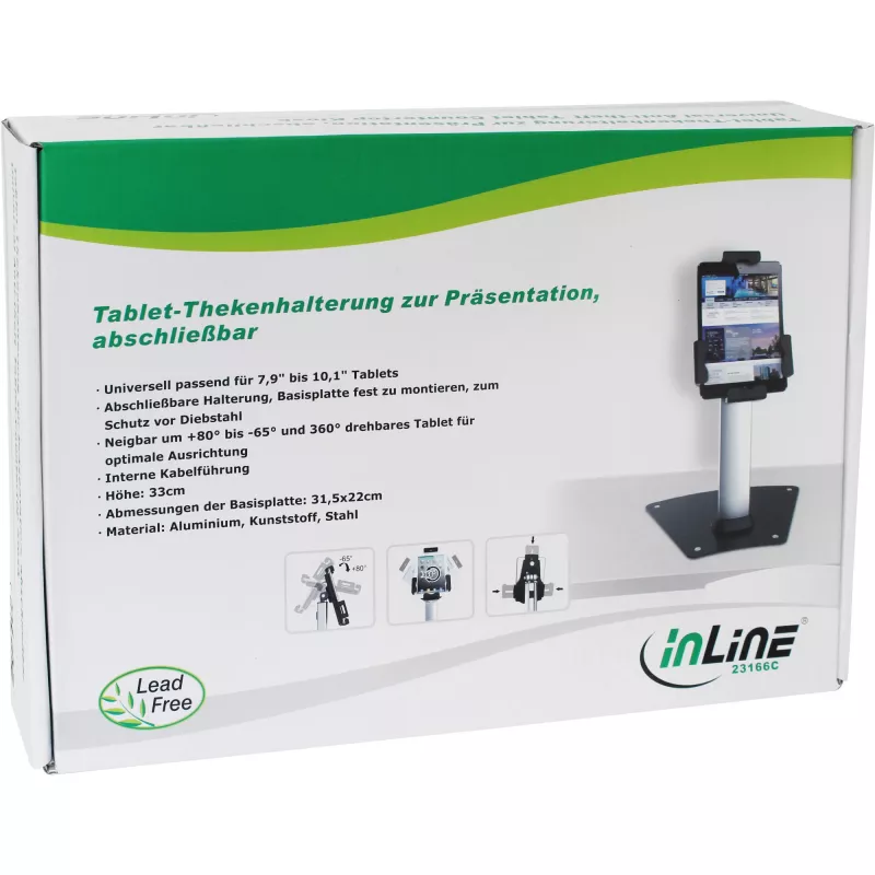 InLine tablettiteline pöytäkiinnitys alumiini lukittava yleiskäyttöinen 7,9